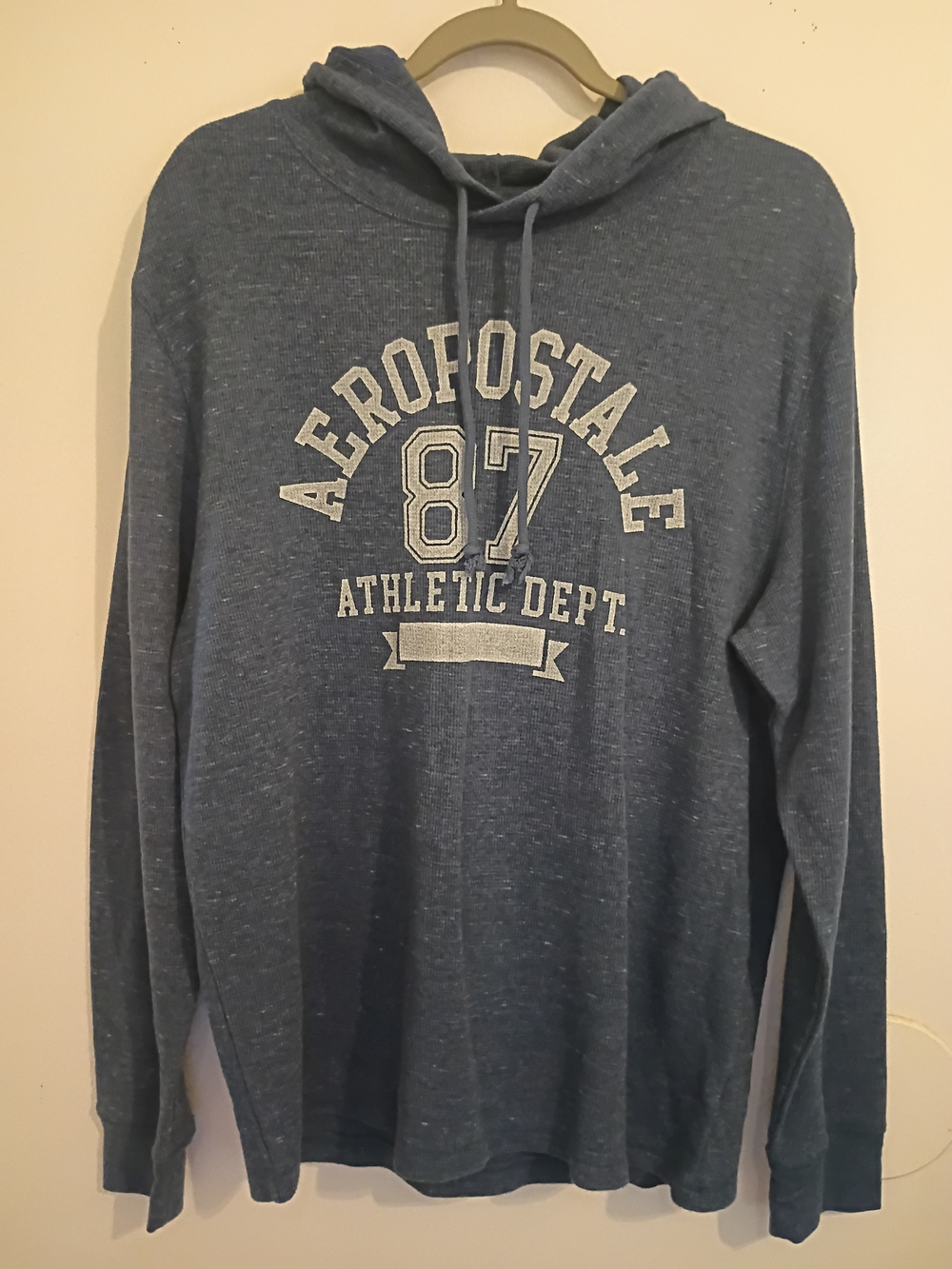 Aeropostale Men's Blue 87 Waffle Knit Hooded Shirt Sz M